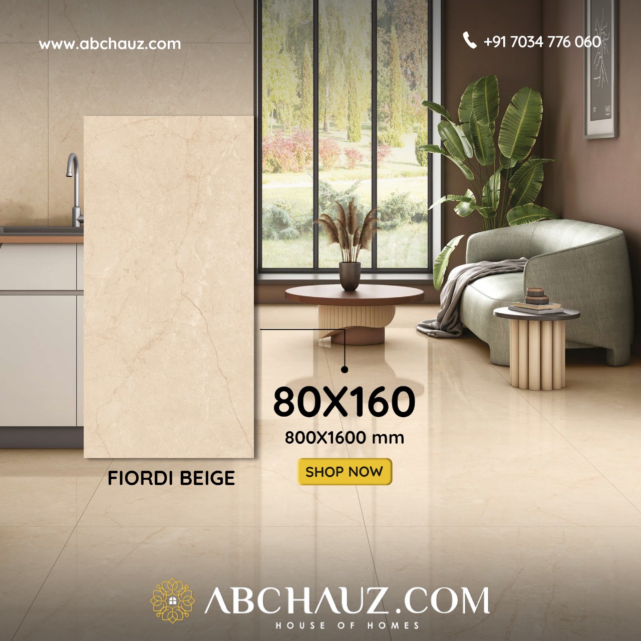 800 X 1600 Glossy Premium GVT Tile - Fiordi Beige