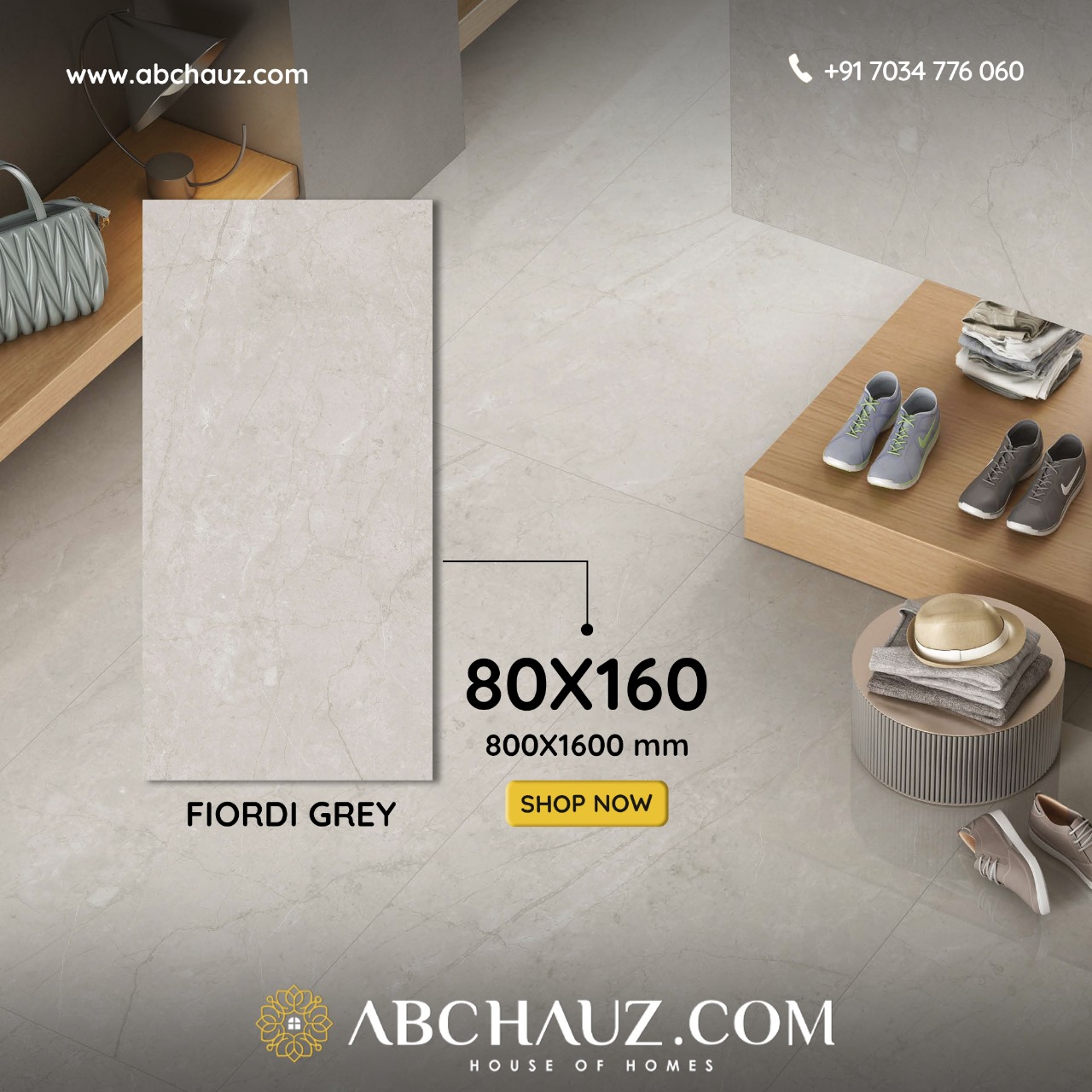 800 X 1600 Glossy Premium GVT Tile - Fiordi Grey
