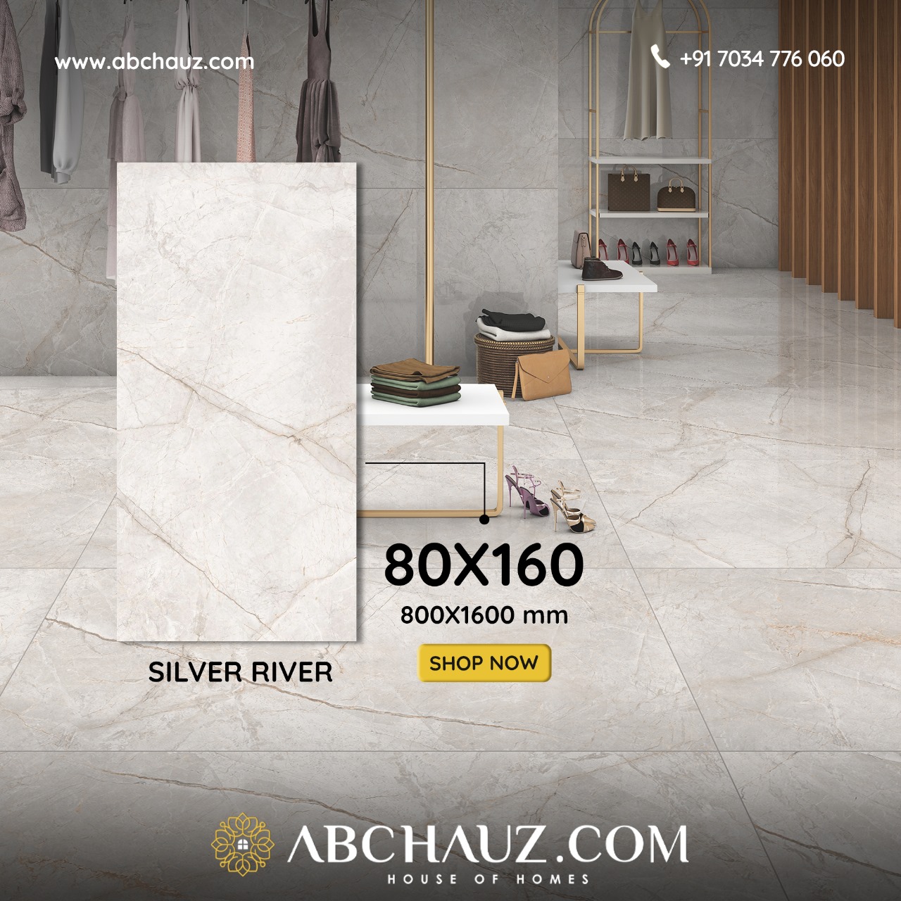 800 X 1600 Glossy Premium GVT Tile - Silver River